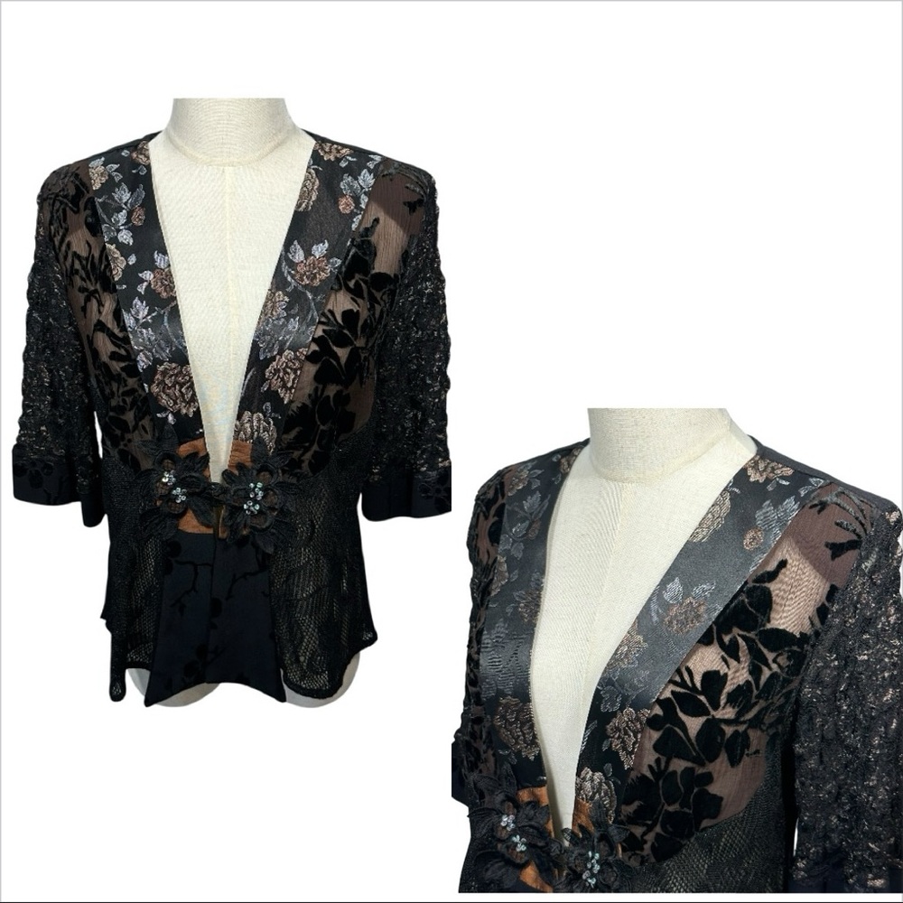 VTG Spencer Alexis Silk Blend Floral Lace Boho Kimono Jacket Sz MP Whimsigoth‎